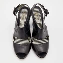 Pre Owned Moschino Black Leather Slingback Sandals Size 39