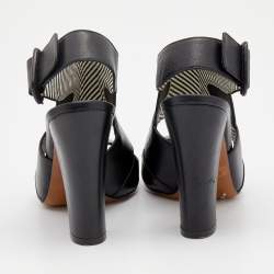 Pre Owned Moschino Black Leather Slingback Sandals Size 39