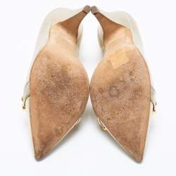 Pre Owned Moschino Metallic Gold Leather Logo Embellished Pointed Toe Pumps Size 36