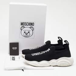 Moschino Black Knit Fabric Logo Slip On Sneakers Size 38