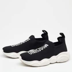 Moschino Black Knit Fabric Logo Slip On Sneakers Size 38