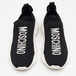 Moschino Black Knit Fabric Logo Slip On Sneakers Size 38