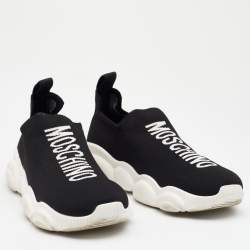 Moschino Black Knit Fabric Logo Slip On Sneakers Size 38