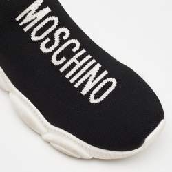 Moschino Black Knit Fabric Logo Slip On Sneakers Size 38