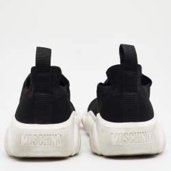 Moschino Black Knit Fabric Logo Slip On Sneakers Size 38