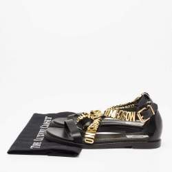 Moschino Black Leather Logo Print Sandals Size 36