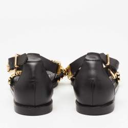 Moschino Black Leather Logo Print Sandals Size 36