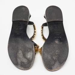 Moschino Black Leather Logo Print Sandals Size 36