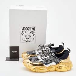 Moschino Metallic Multicolor Leather and Mesh Teddy Bear Sneakers Size 39