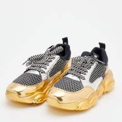 Moschino Metallic Multicolor Leather and Mesh Teddy Bear Sneakers Size 39