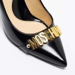 Moschino Black Leather Logo Buckle Pointed-Toe Pumps Size 39