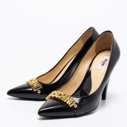Moschino Black Leather Logo Buckle Pointed-Toe Pumps Size 39