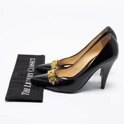 Moschino Black Leather Logo Buckle Pointed-Toe Pumps Size 39