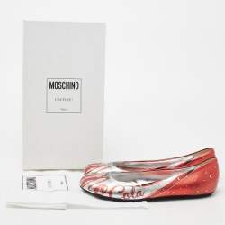 Pre Owned Moschino Silver/Orange Printed Leather Ballet Flats Size 39