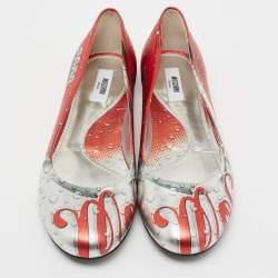 Pre Owned Moschino Silver/Orange Printed Leather Ballet Flats Size 39
