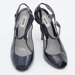 Pre Owned Moschino Black Patent Leather Peep Toe Strappy Sandals Size 40