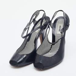 Pre Owned Moschino Black Patent Leather Peep Toe Strappy Sandals Size 40