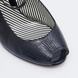 Pre Owned Moschino Black Patent Leather Peep Toe Strappy Sandals Size 40