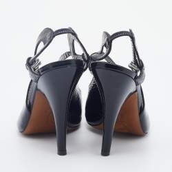 Pre Owned Moschino Black Patent Leather Peep Toe Strappy Sandals Size 40