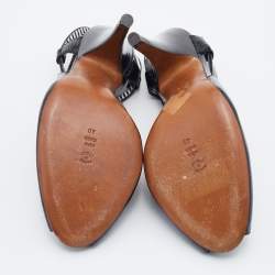 Pre Owned Moschino Black Patent Leather Peep Toe Strappy Sandals Size 40