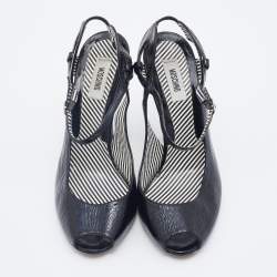 Pre Owned Moschino Black Patent Leather Peep Toe Strappy Sandals Size 40