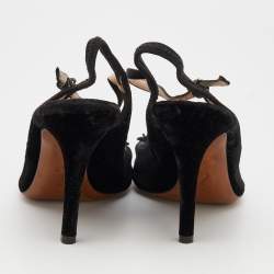 Moschino Black Velvet Flower Embellished Mary Jane Peep Toe Sandals Size 38