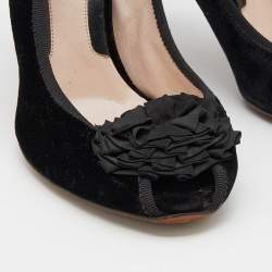Moschino Black Velvet Flower Embellished Mary Jane Peep Toe Sandals Size 38