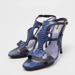 Moschino Blue/Black Python Leather Ankle Strap Sandals Size 37.5