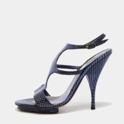 Moschino Blue/Black Python Leather Ankle Strap Sandals Size 37.5