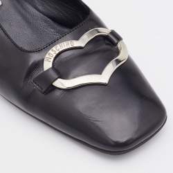 Pre Owned Moschino Black Leather Heart Square Toe Block Heel Pumps Size 37