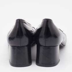 Pre Owned Moschino Black Leather Heart Square Toe Block Heel Pumps Size 37