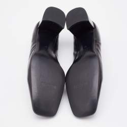 Pre Owned Moschino Black Leather Heart Square Toe Block Heel Pumps Size 37