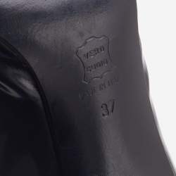 Pre Owned Moschino Black Leather Heart Square Toe Block Heel Pumps Size 37