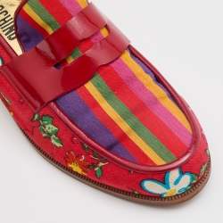 Pre Owned Moschino Multicolor Canvas and Patent Leather Slip On Loafers Size 36.5