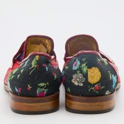 Pre Owned Moschino Multicolor Canvas and Patent Leather Slip On Loafers Size 36.5