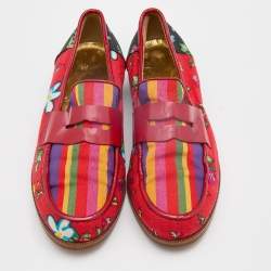 Pre Owned Moschino Multicolor Canvas and Patent Leather Slip On Loafers Size 36.5