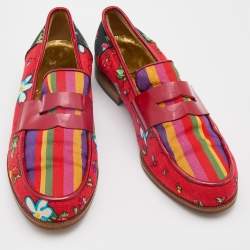 Pre Owned Moschino Multicolor Canvas and Patent Leather Slip On Loafers Size 36.5
