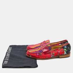 Pre Owned Moschino Multicolor Canvas and Patent Leather Slip On Loafers Size 36.5