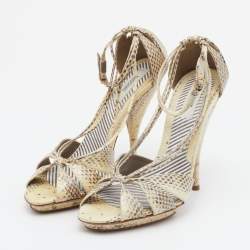 Moschino Cream/Brown Water Snake Ankle Strap Sandals Size 38.5