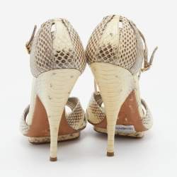 Moschino Cream/Brown Water Snake Ankle Strap Sandals Size 38.5