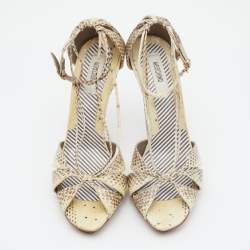 Moschino Cream/Brown Water Snake Ankle Strap Sandals Size 38.5