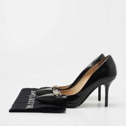 Pre Owned Moschino Black Leather Embellished Logo Pumps Size 36