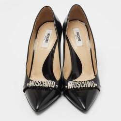 Pre Owned Moschino Black Leather Embellished Logo Pumps Size 36