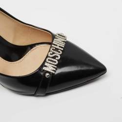 Pre Owned Moschino Black Leather Embellished Logo Pumps Size 36