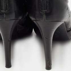 Pre Owned Moschino Black Pleated Leather Heart Cutout Ankle Booties Size 40