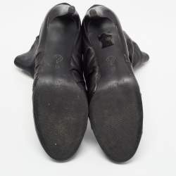 Pre Owned Moschino Black Pleated Leather Heart Cutout Ankle Booties Size 40