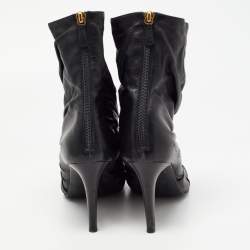 Pre Owned Moschino Black Pleated Leather Heart Cutout Ankle Booties Size 40