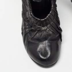 Pre Owned Moschino Black Pleated Leather Heart Cutout Ankle Booties Size 40