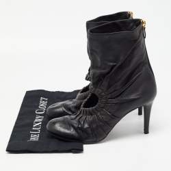 Pre Owned Moschino Black Pleated Leather Heart Cutout Ankle Booties Size 40