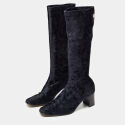 Pre Owned Moschino Black Velvet Calf Length Boots Size 38.5